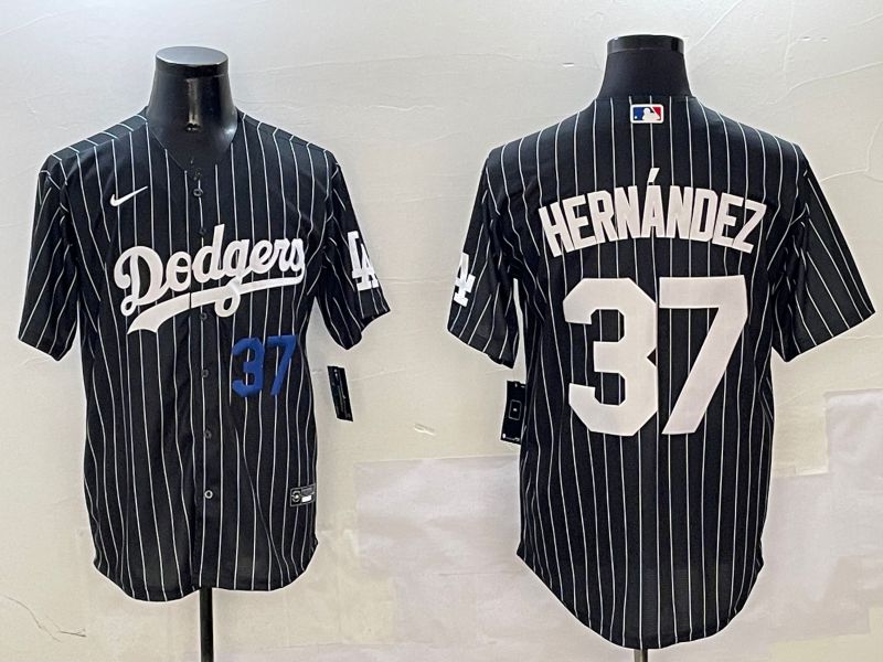 Men Los Angeles Dodgers 37 Hernandez Black Stripe Jointly Name 2025 Nike MLB Jersey style 8